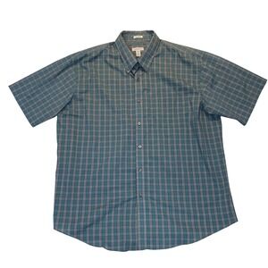 Van Heusen‎ No Iron Plaid Button Front Shirt Men's XL Blue Short Sleeve